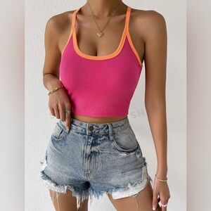 🧡5 for $20🧡 Criss/Cross Contrast-Binding Neon Cropped Cami Tank